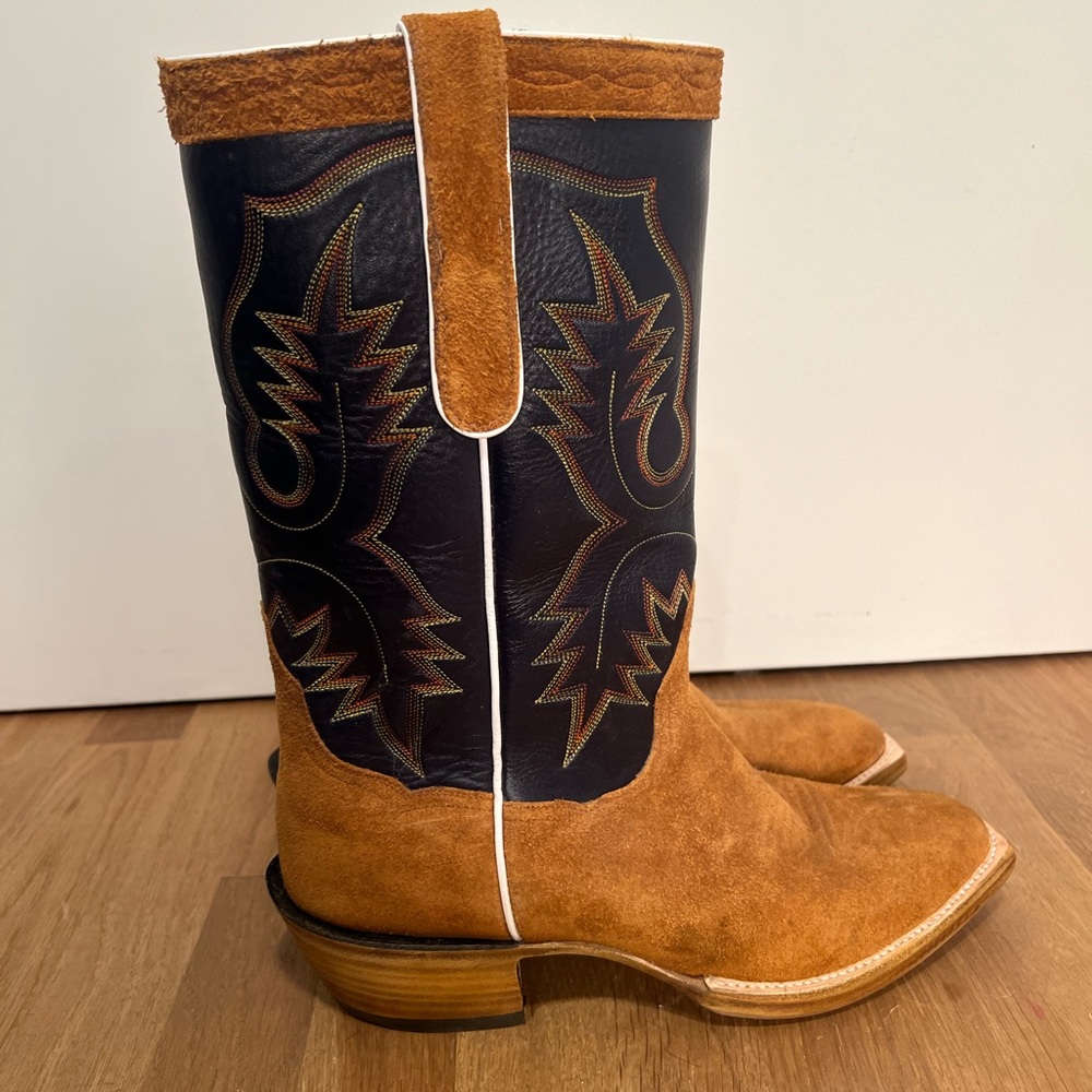 Mens Flat Top Roughout Suede Cowboy Boot Size 10 C Cutter Toe